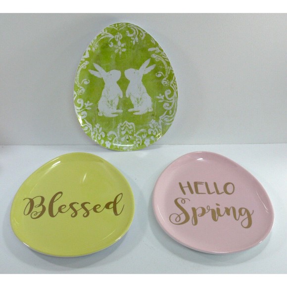 3 Rachel Ashwel The Prairie Melamine Egg Shaped Oval Spring Plates Set ashwell - Picture 1 of 5
